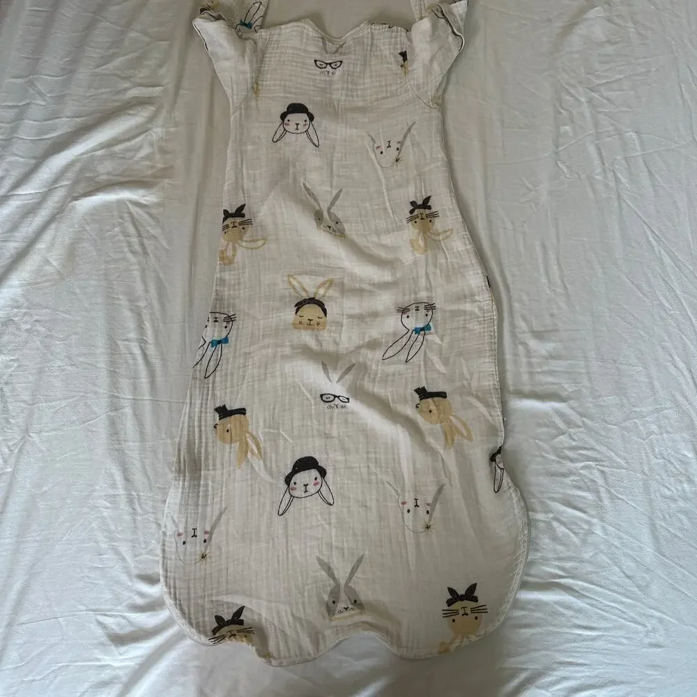 Gender Neutral Bunny Zip Up Linen Sleep Sack w/ Snap Off Sleeves Sz 105cm